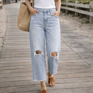 Goldie Blues Brooklyn High Rise Straight Crop Jeans Distressed Raw Hem 8